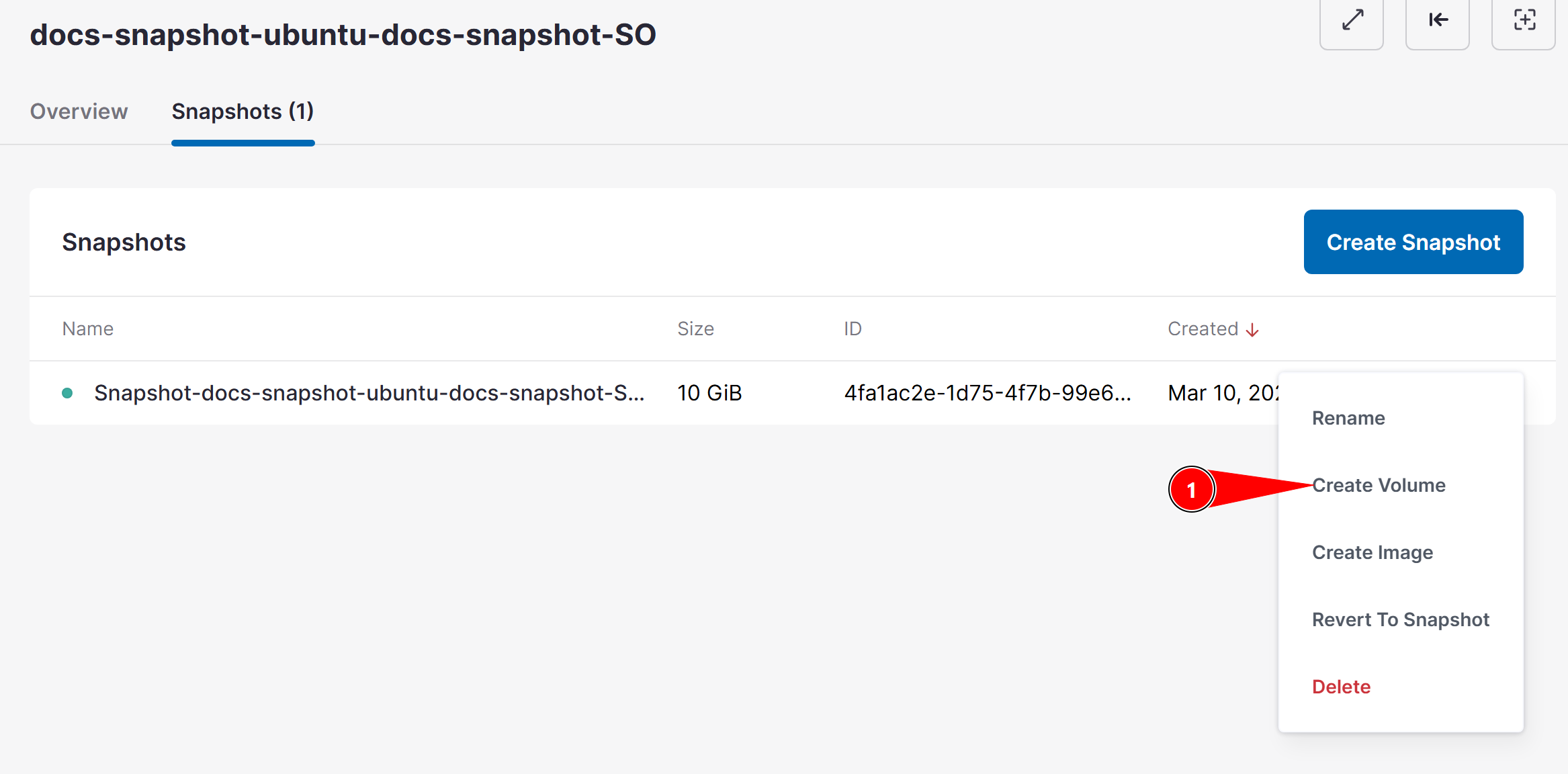 Criar volume a partir do snapshot