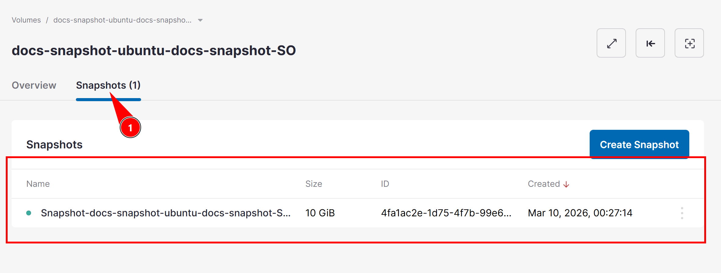 Lista de snapshots