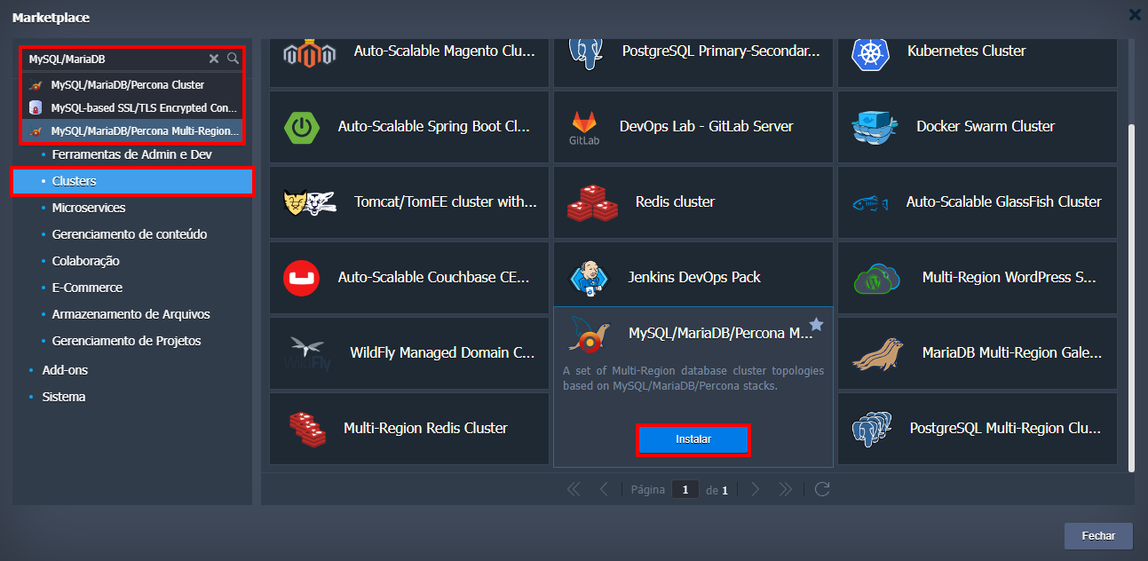 MySQL/MariaDB/Percona Multi-Region Cluster no Marketplace da Saveincloud