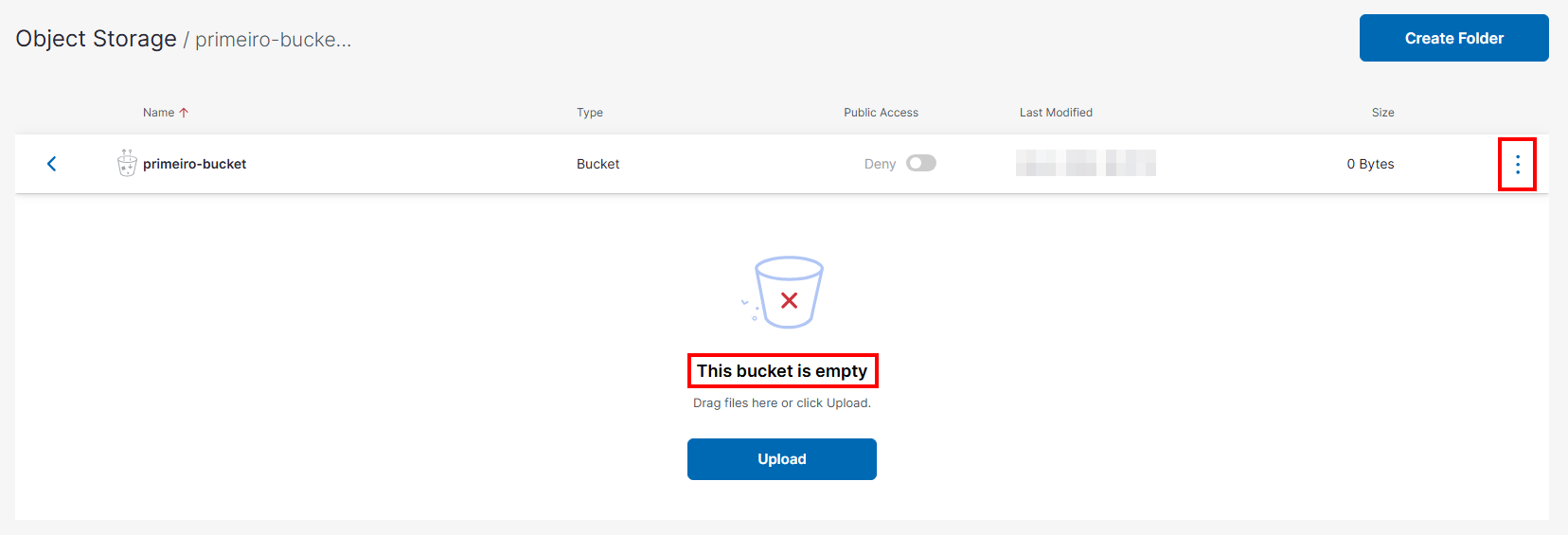 Bucket vazio para excluir do Storin