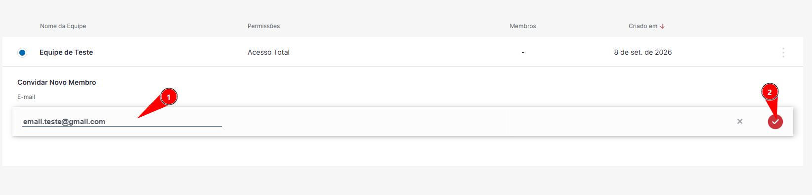 Informando o e-mail do novo membro