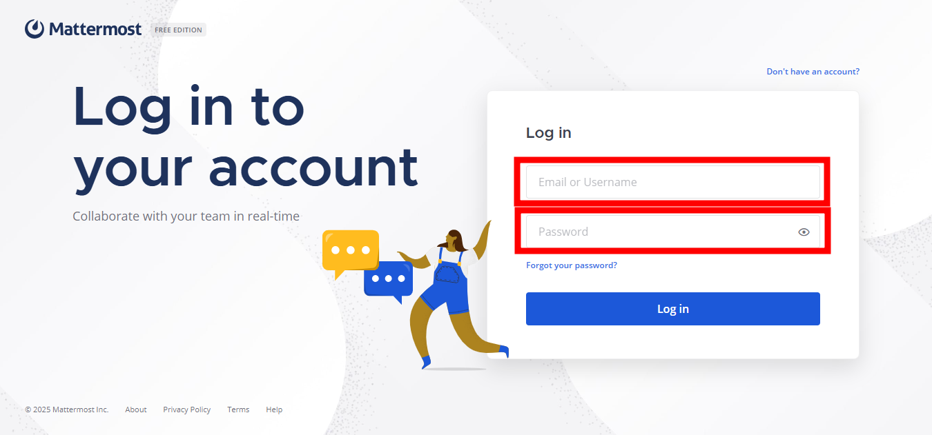 Tela de Login Mattermost