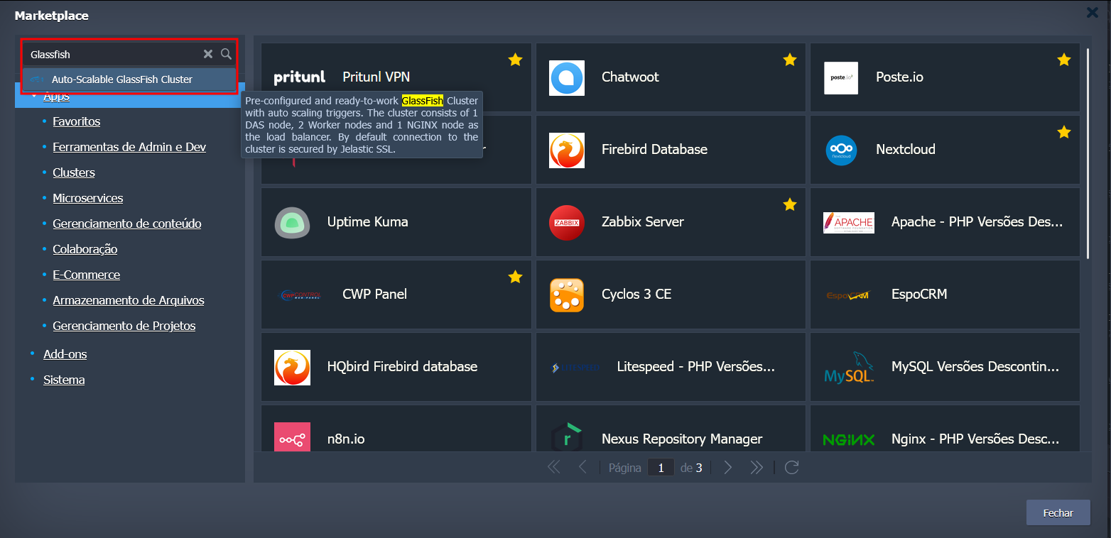 Glassfish Autoscalable Cluster no Marketplace