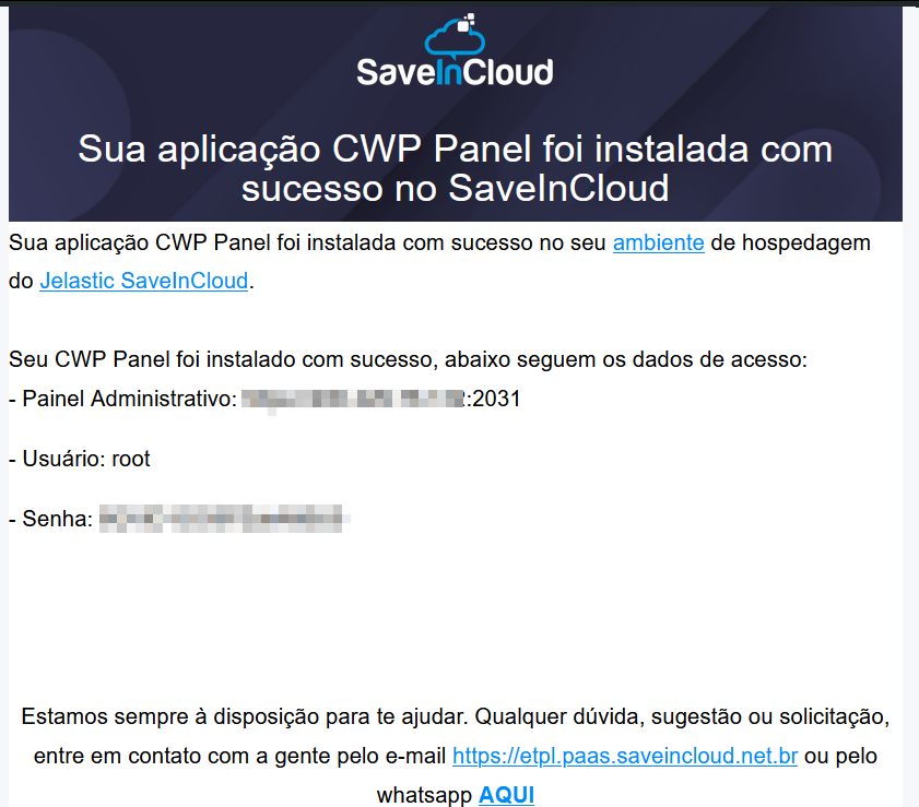 Credenciais enviadas no email
