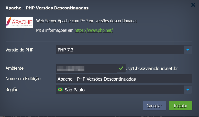 Opções de instalação do PHP - Versões Descontinuadas