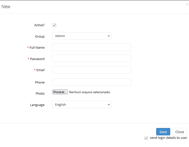 Adicionando usuário
