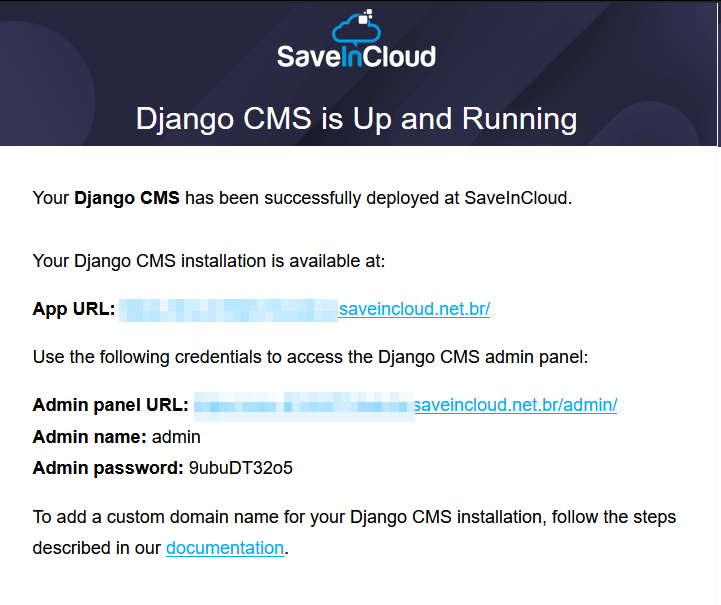 Credenciais acesso DjangoCMS no email