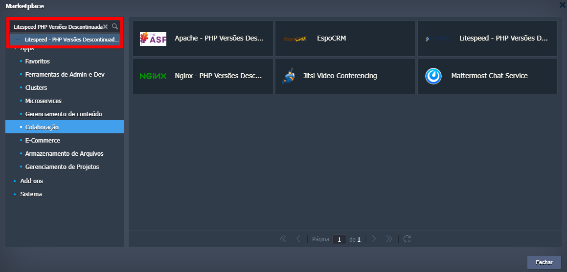 Marketplace LiteSpeed PHP (Versões Descontinuadas)