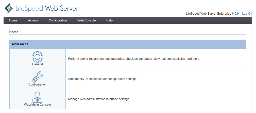 Painel WebAdmin Console
