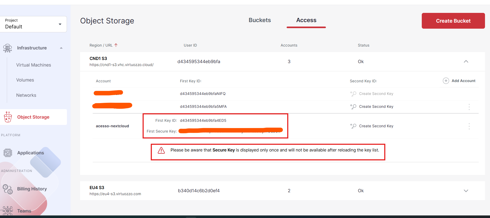 Menu salvar a Access Key