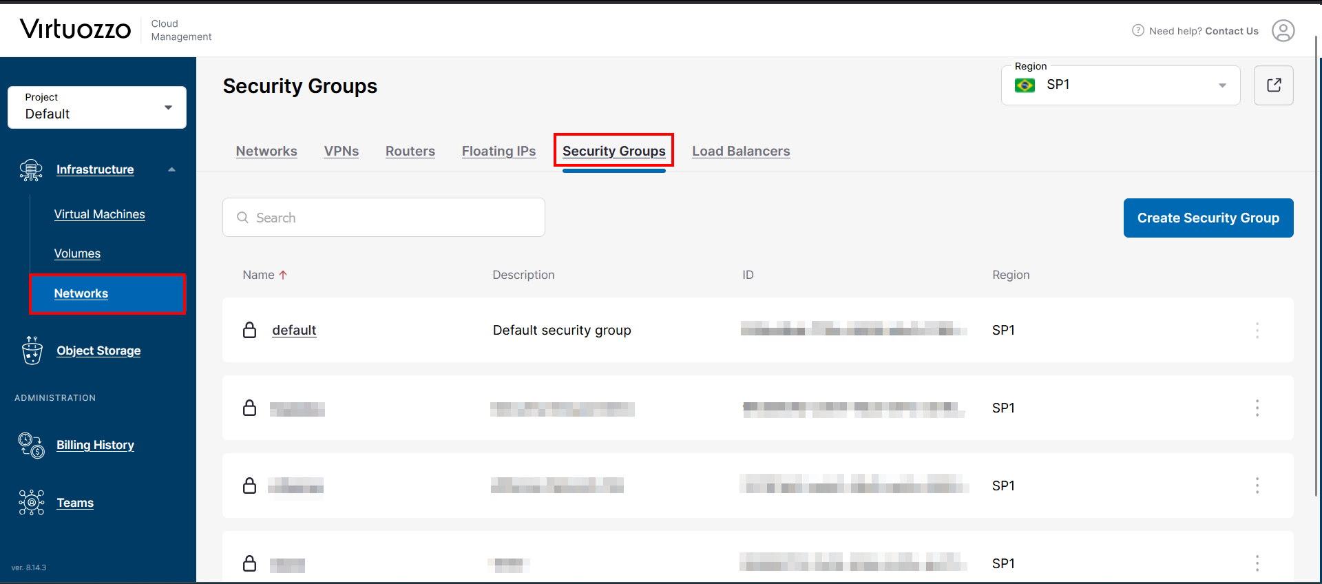 Menu Security Groups