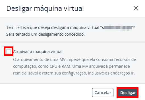Arquivar VM ligada - Painel Avançado