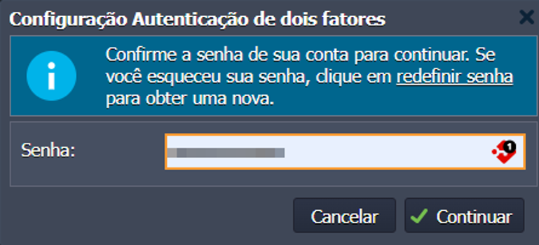 Confirmação da senha da conta