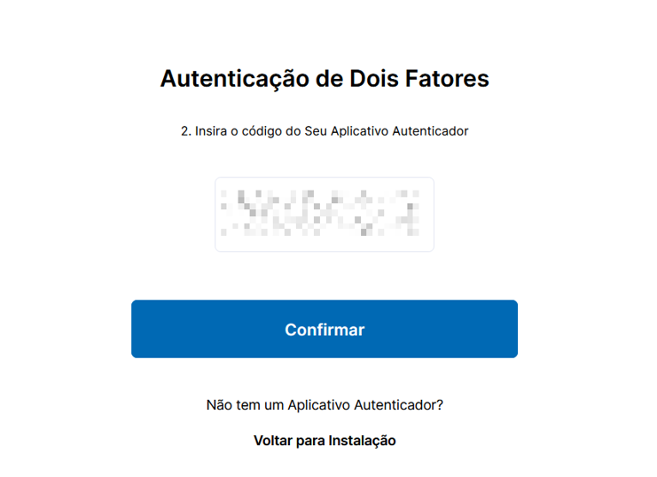 Inserção do código de confirmação