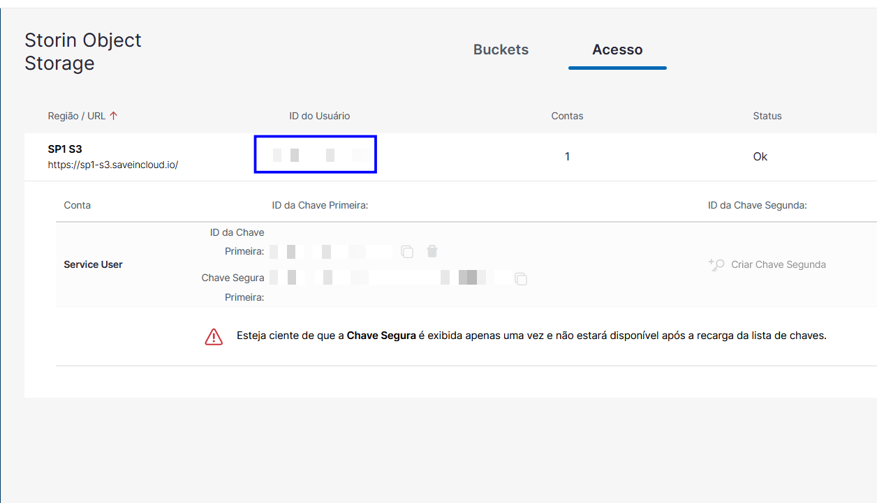 Aba Acessos com o User ID
